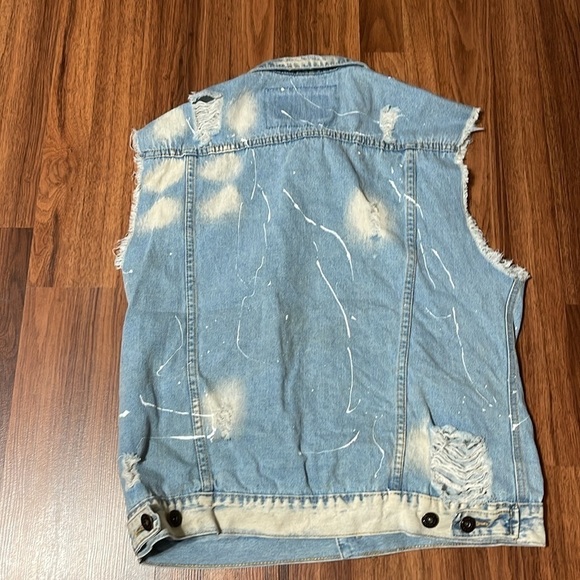 Rolling Paper Sleeveless Heavily Distressed Jean Jacket Rockabilly Vest XL - Picture 5 of 9